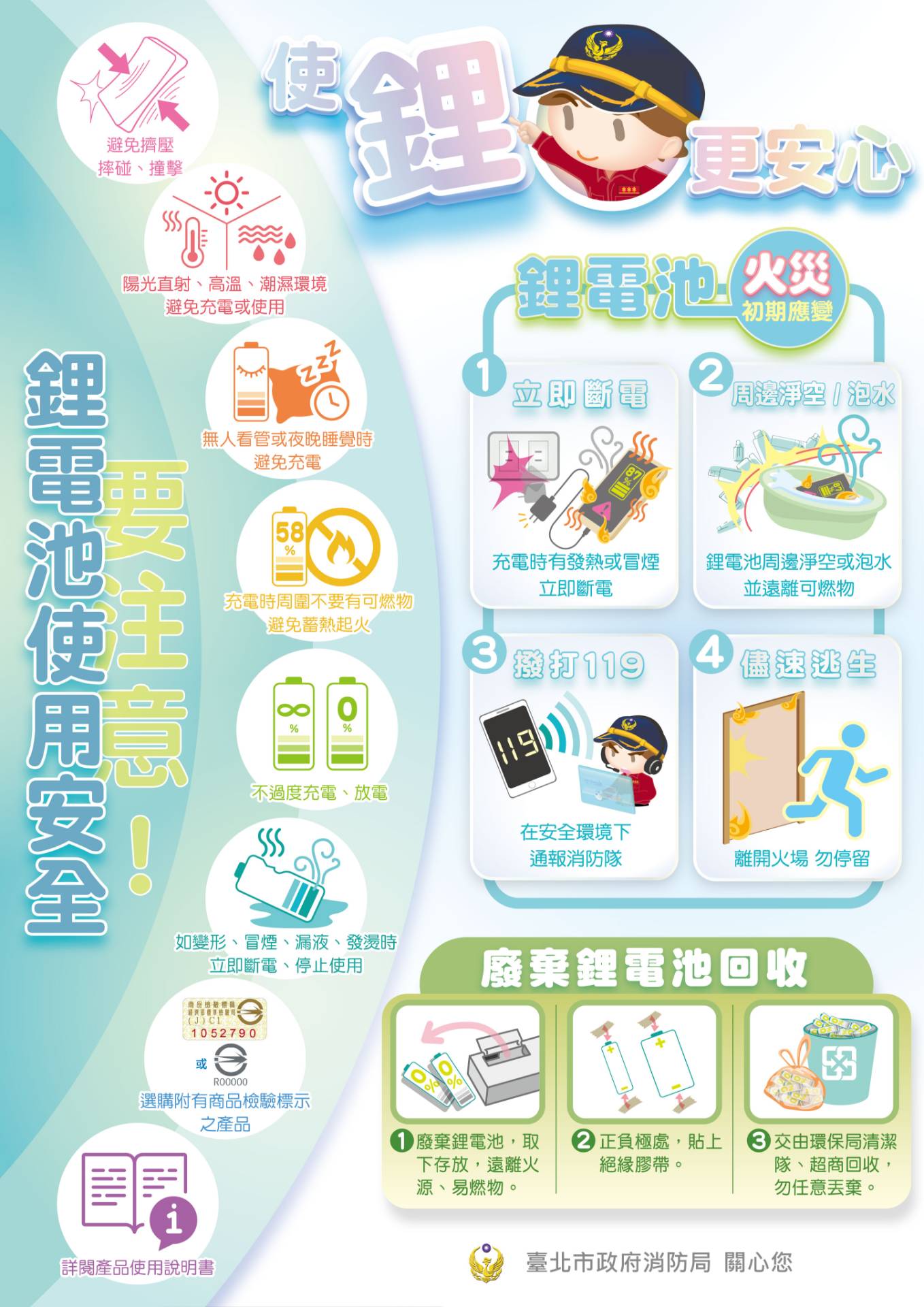 鋰電池使用安全要注意，不要過度使用，要注意理電池回收。